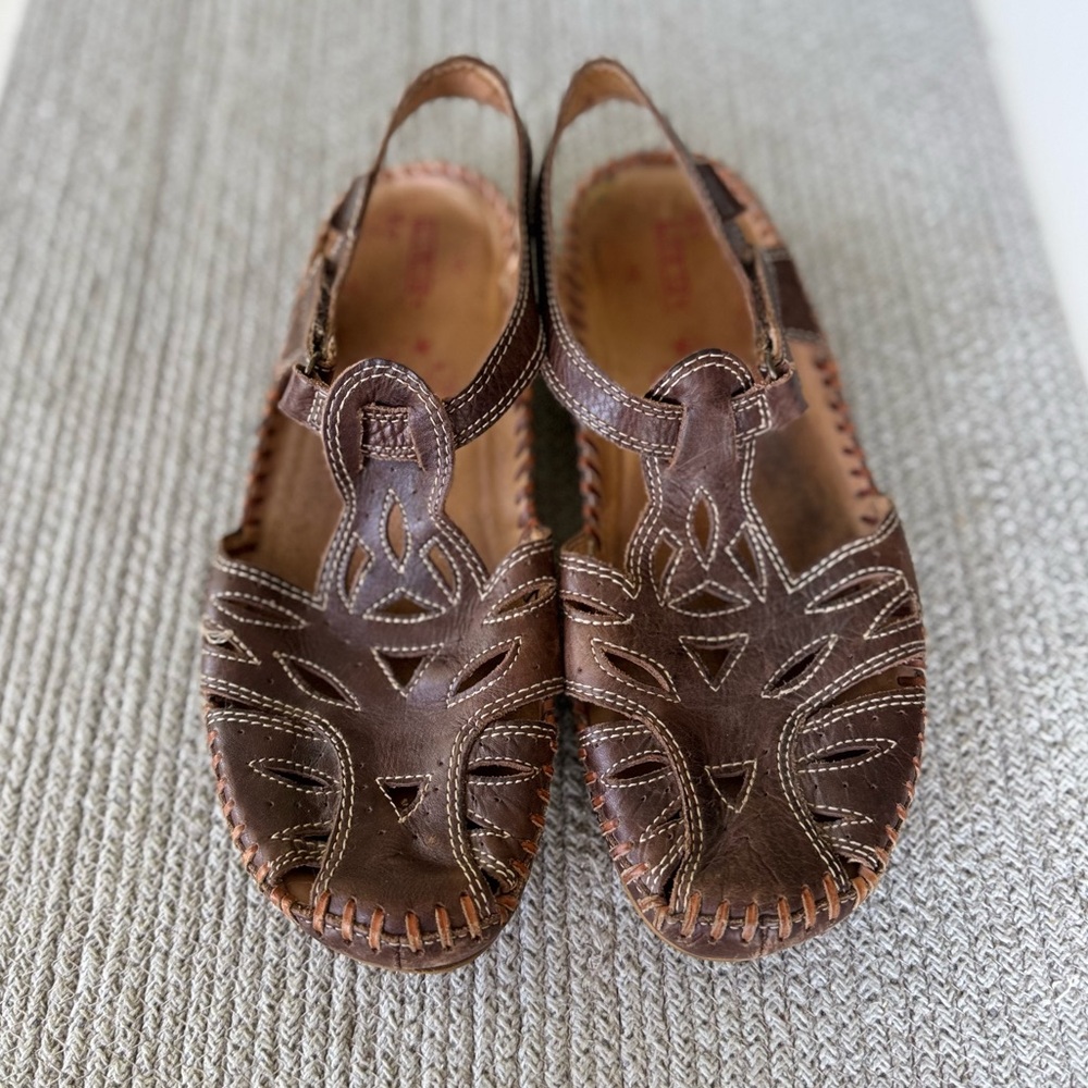 Pikolinos Dark Brown Leather Huarache Handmade Sandals Sz 41 US 10